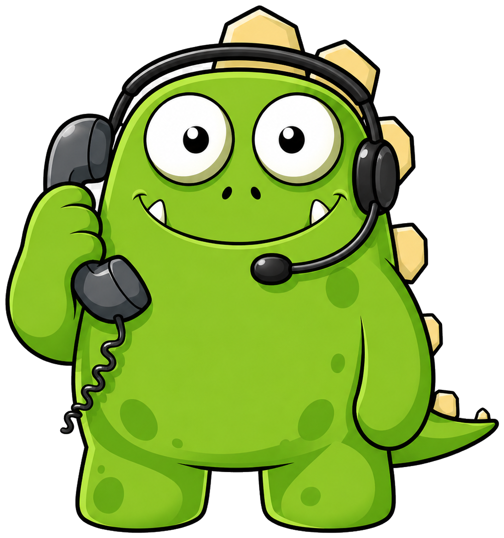 The InsuranceMonster mascot holding a phone